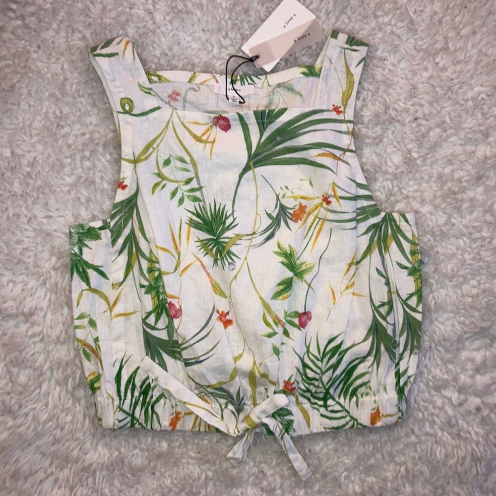 NWT Linen Blend SLEEVELESS Cropped TANK Summer TROPICAL Beach Women's sz S